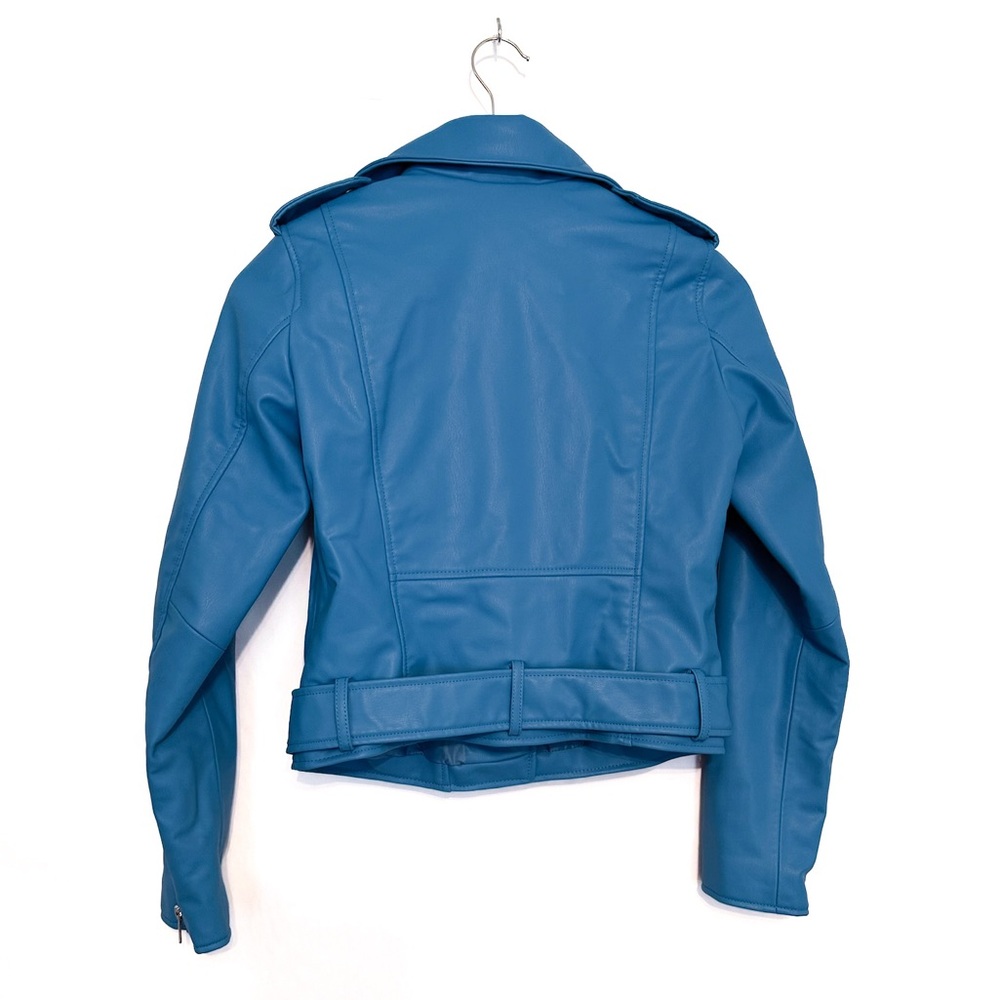 ZARA Faux Leather Blue Moto Jacket XS Biker Blogger Favorite TikTok Style - Picture 2 of 15